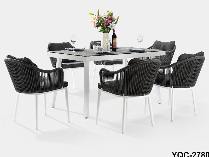 เฟอร์นิเจอร์กลางแจ้ง ชุดโต๊ะรับประทานอาหาร เฟอร์นิเจอร์สวนเชือก เฟอร์นิเจอร์โต๊ะและเก้าอี้กลางแจ้ง YQC-2780